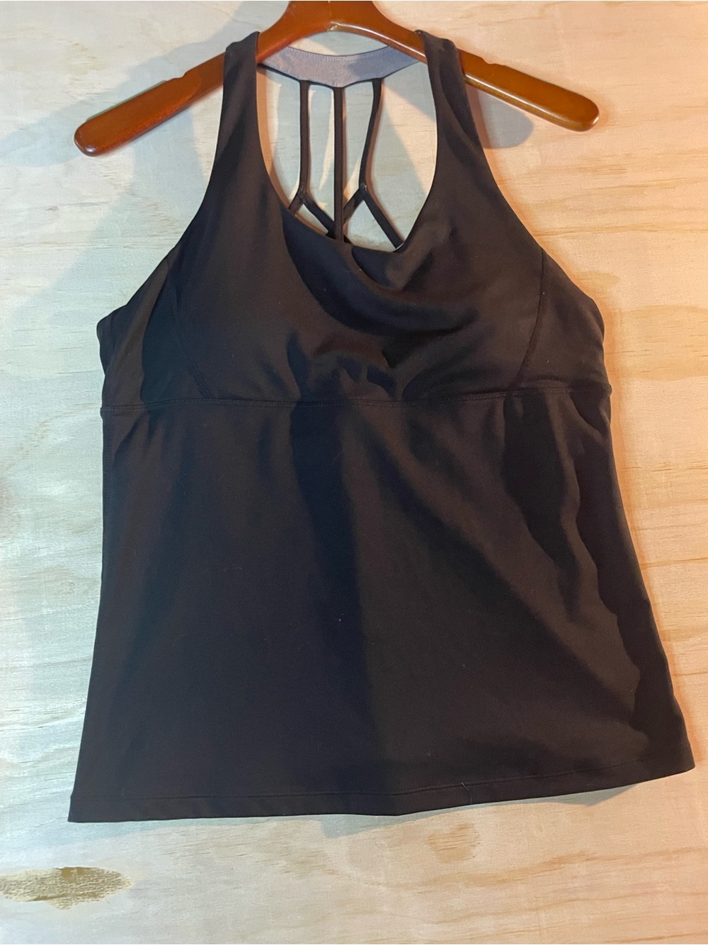Black Strappy Sport Back Tank with Interior Gray Lining